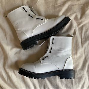 Shein White Leather Combat Style Boots